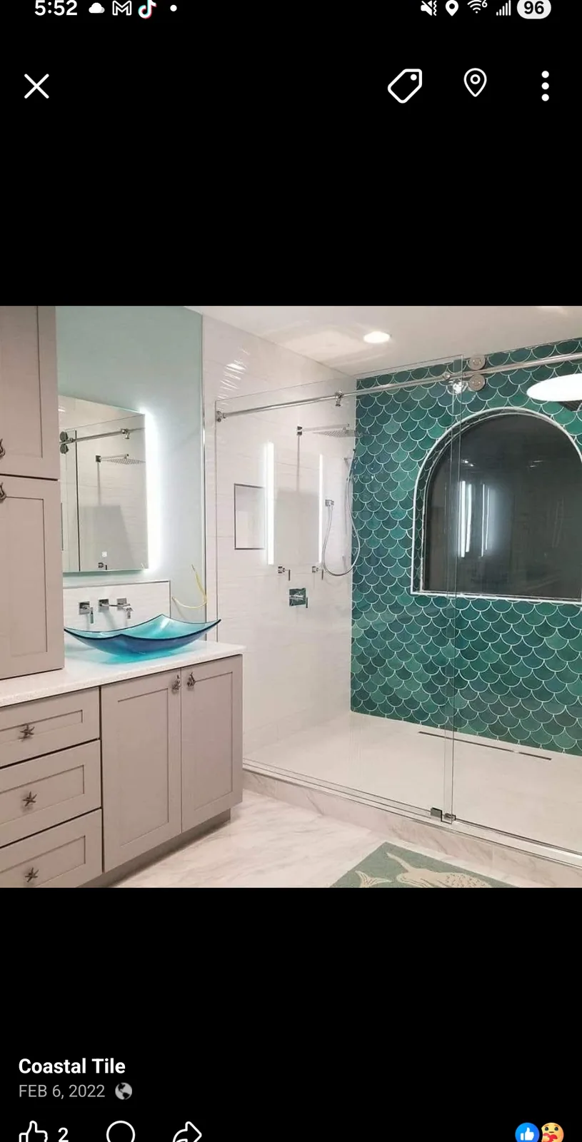 Frameless glass shower enclosure with custom tile work, Tampa Bay bathroom remodel (project 3)